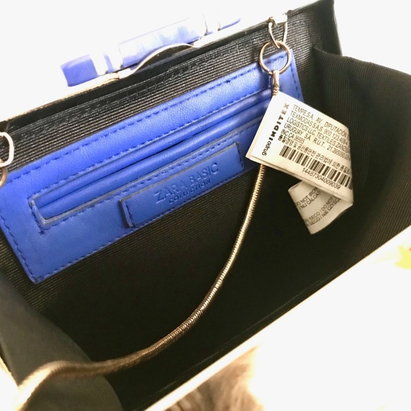 ZARA Start Box Clutch Crossbody Bag Blue Gold - Picture 5 of 8